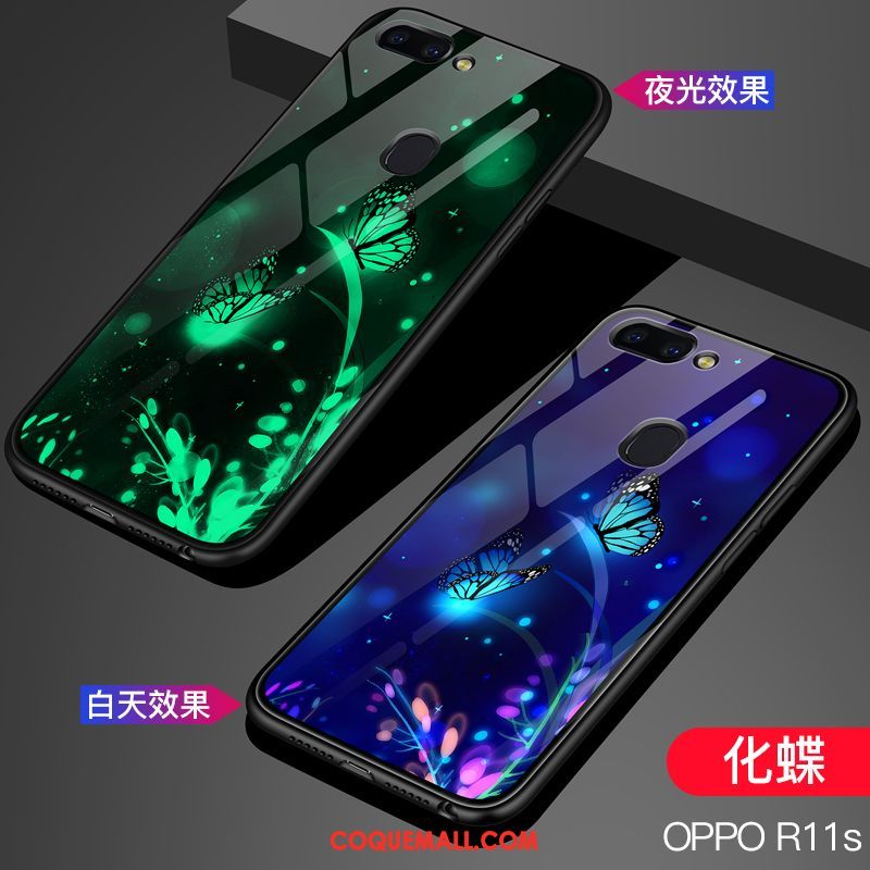 Étui Oppo R11s Tendance Noir Personnalité, Coque Oppo R11s Verre Lumineuses