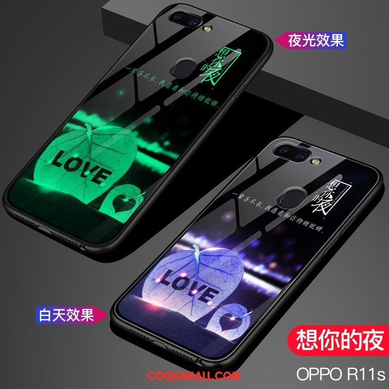 Étui Oppo R11s Tendance Noir Personnalité, Coque Oppo R11s Verre Lumineuses