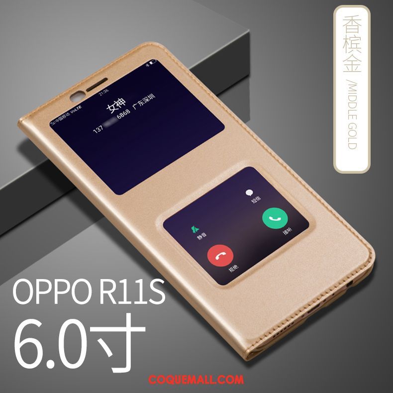 Étui Oppo R11s Téléphone Portable Protection Étui En Cuir, Coque Oppo R11s Or Tout Compris