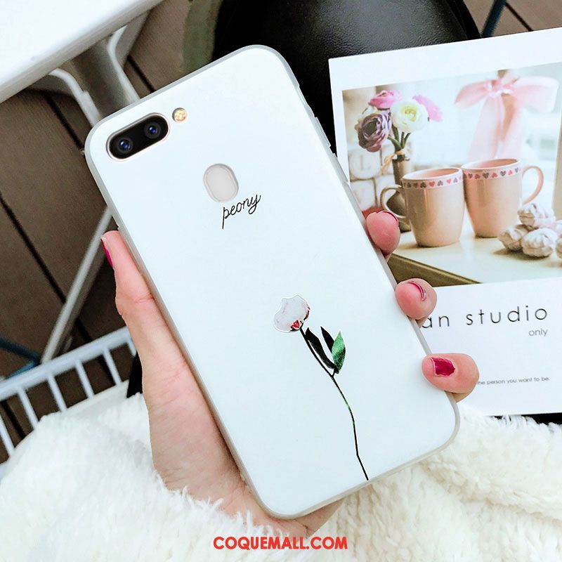 Étui Oppo R11s Téléphone Portable Simple Pivoine, Coque Oppo R11s Blanc Fleurs