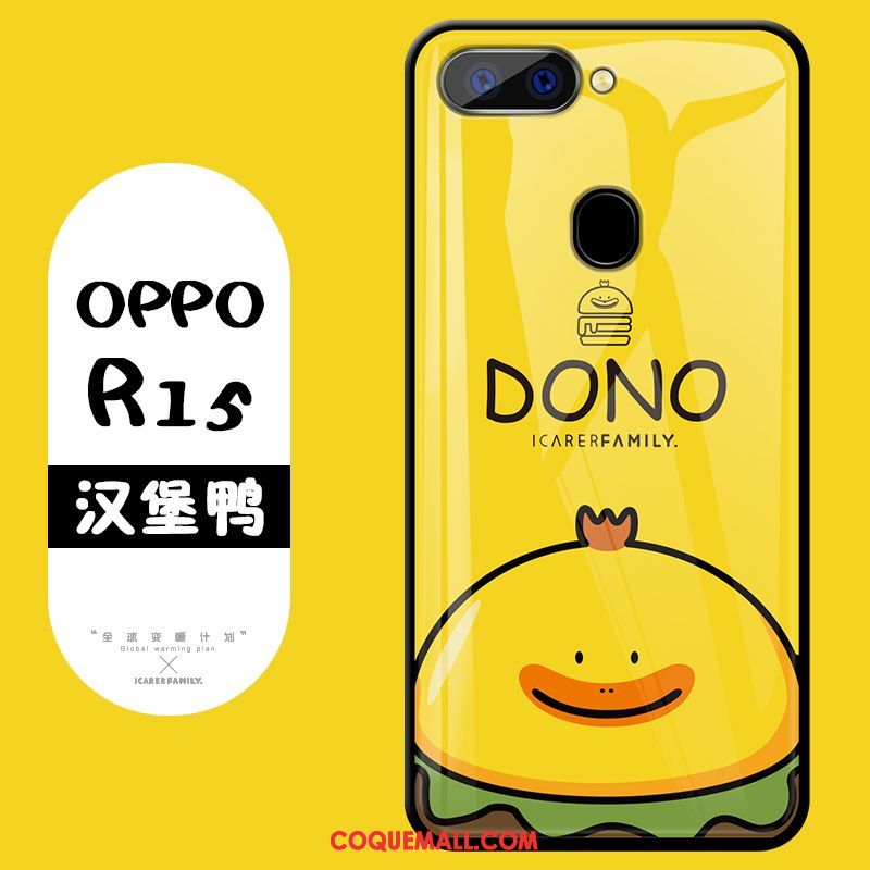 Étui Oppo R15 Jaune Tendance Incassable, Coque Oppo R15 Verre Dessin Animé