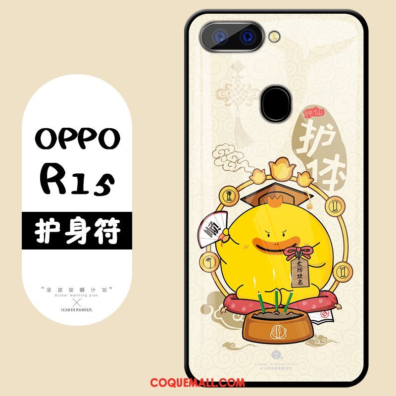 Étui Oppo R15 Jaune Tendance Incassable, Coque Oppo R15 Verre Dessin Animé