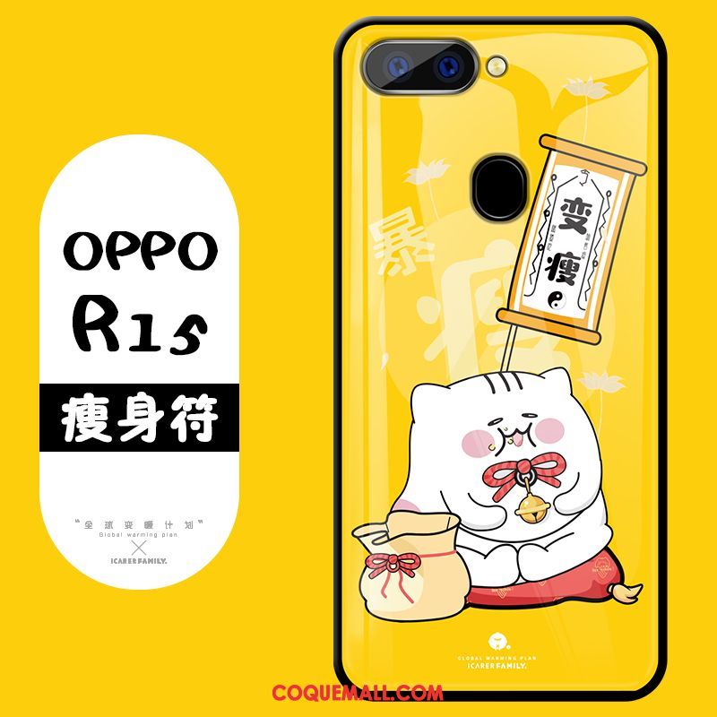 Étui Oppo R15 Jaune Tendance Incassable, Coque Oppo R15 Verre Dessin Animé