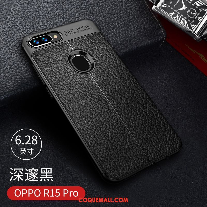 Étui Oppo R15 Pro Noir Pu Incassable, Coque Oppo R15 Pro Silicone Bleu Marin