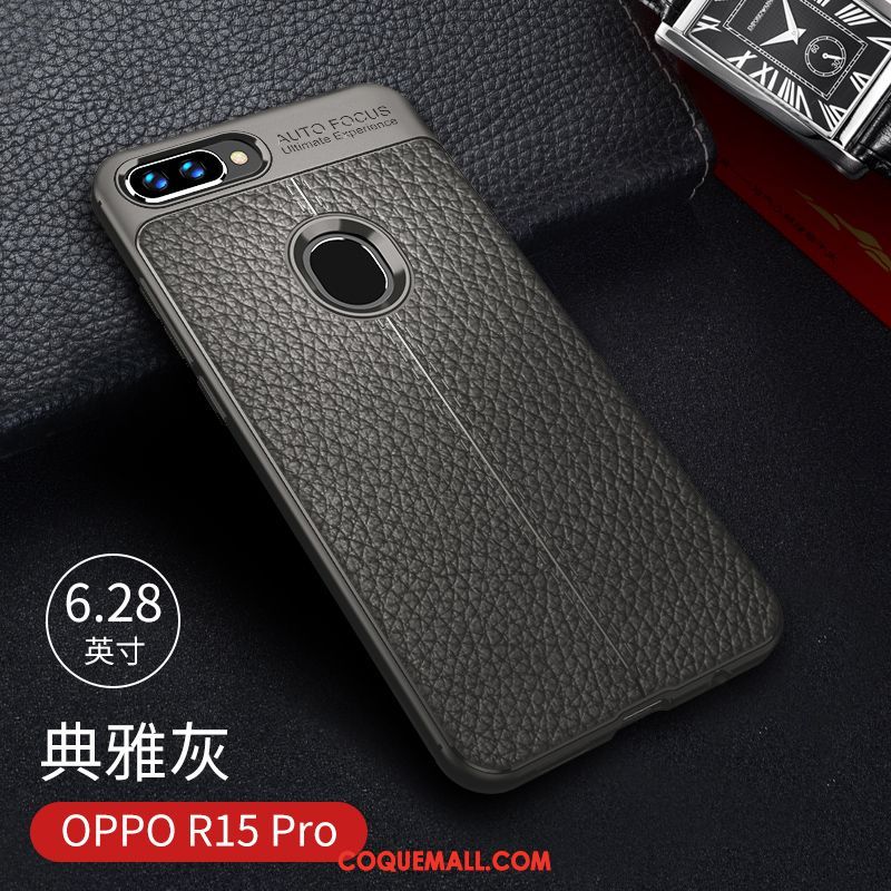 Étui Oppo R15 Pro Noir Pu Incassable, Coque Oppo R15 Pro Silicone Bleu Marin