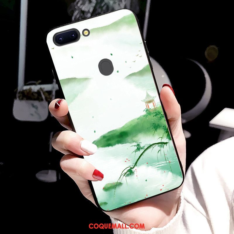 Étui Oppo R15 Pro Style Chinois Vert Téléphone Portable, Coque Oppo R15 Pro Fluide Doux Peinture