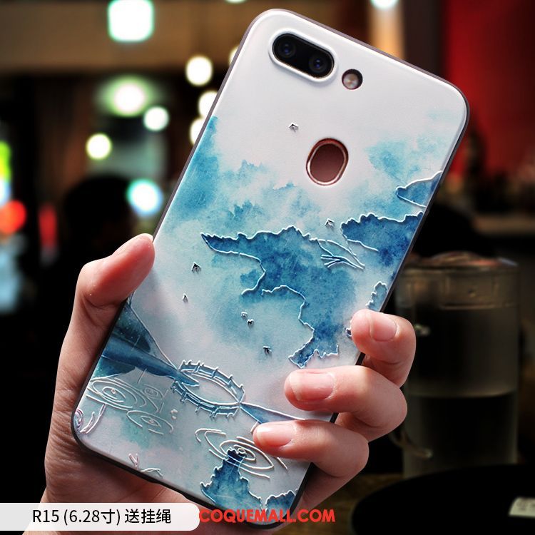 Étui Oppo R15 Silicone Bleu Style Chinois, Coque Oppo R15 Créatif Personnalité