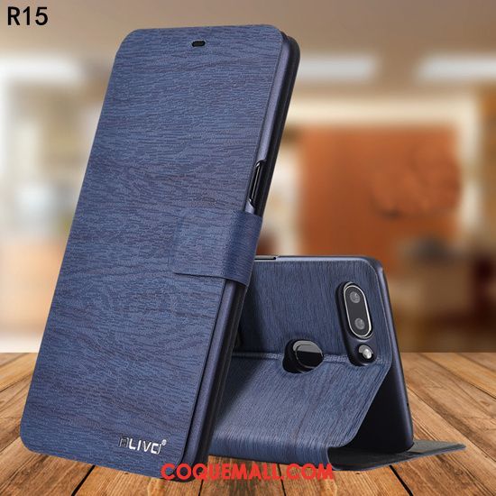 Étui Oppo R15 Étui En Cuir Bleu Incassable, Coque Oppo R15 Téléphone Portable Délavé En Daim