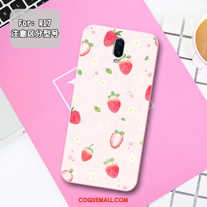 Étui Oppo R17 Fluide Doux Gaufrage Rose, Coque Oppo R17 Frais Silicone