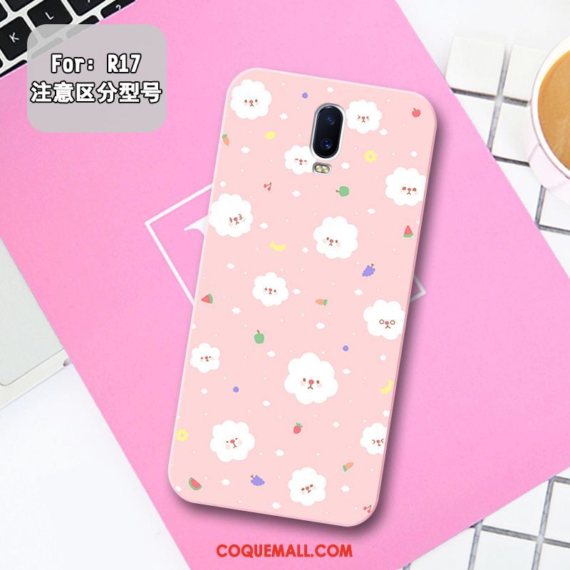 Étui Oppo R17 Fluide Doux Gaufrage Rose, Coque Oppo R17 Frais Silicone