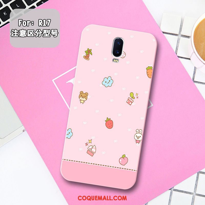 Étui Oppo R17 Fluide Doux Gaufrage Rose, Coque Oppo R17 Frais Silicone