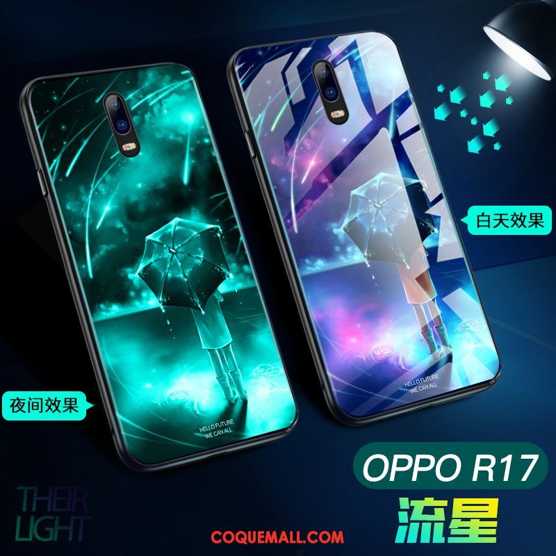 Étui Oppo R17 Lumineuses Verre Téléphone Portable, Coque Oppo R17 Personnalité Net Rouge