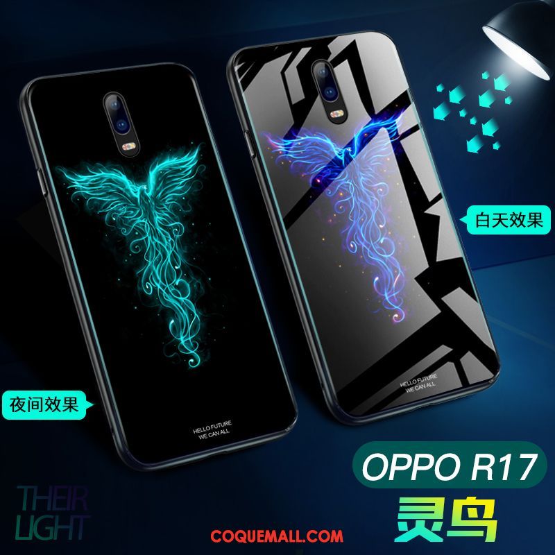 Étui Oppo R17 Lumineuses Verre Téléphone Portable, Coque Oppo R17 Personnalité Net Rouge