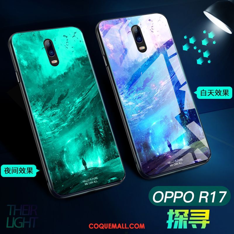 Étui Oppo R17 Lumineuses Verre Téléphone Portable, Coque Oppo R17 Personnalité Net Rouge