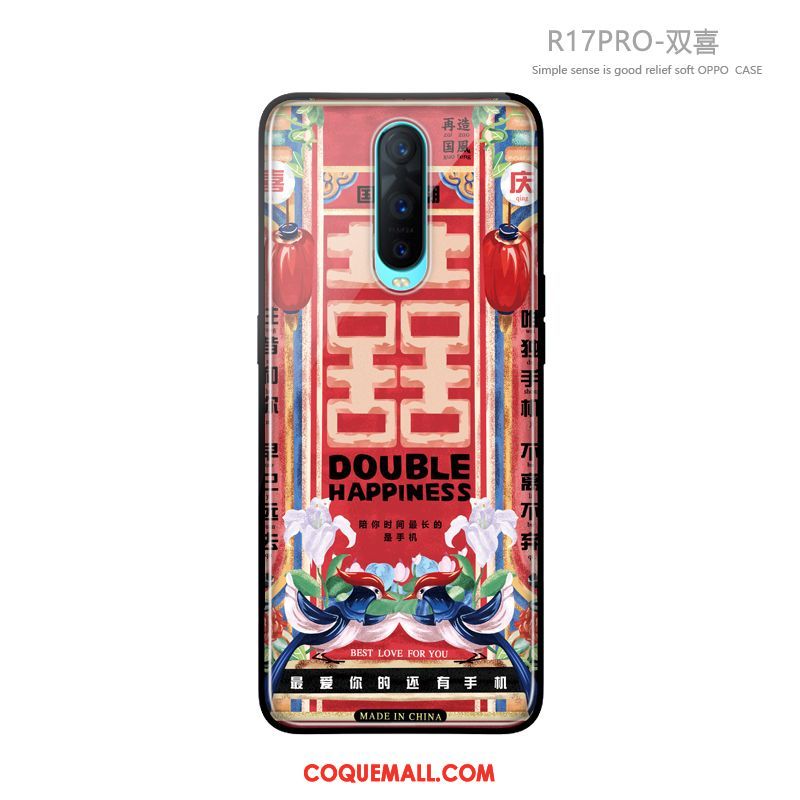 Étui Oppo R17 Pro Verre Silicone Personnalité, Coque Oppo R17 Pro Style Chinois Net Rouge