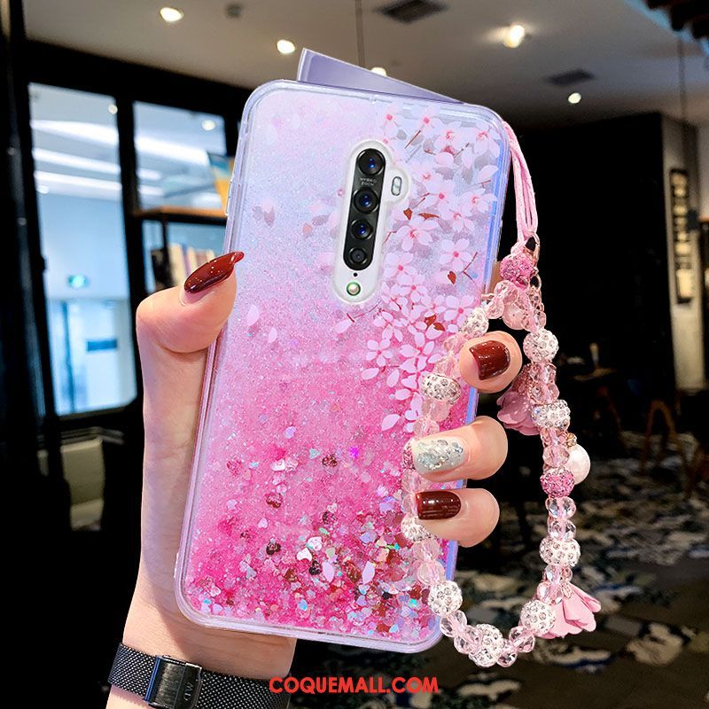 Étui Oppo Reno 2 Bracelet Incassable Quicksand, Coque Oppo Reno 2 Fleurs De Papillons Liquide