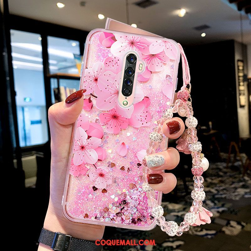 Étui Oppo Reno 2 Bracelet Incassable Quicksand, Coque Oppo Reno 2 Fleurs De Papillons Liquide