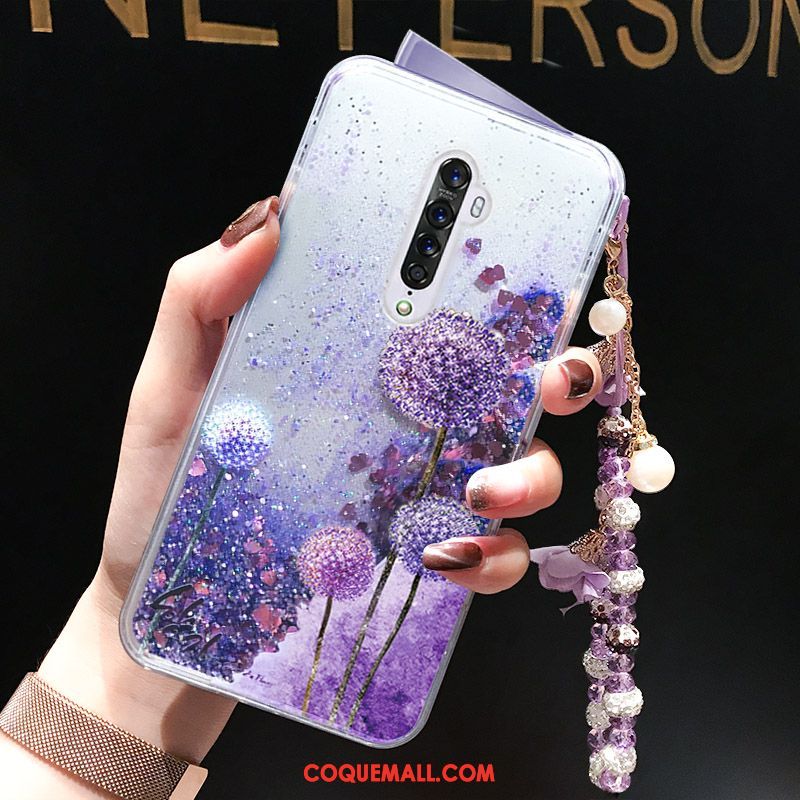 Étui Oppo Reno 2 Bracelet Incassable Quicksand, Coque Oppo Reno 2 Fleurs De Papillons Liquide