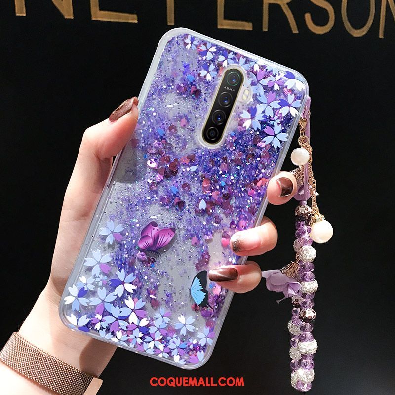 Étui Oppo Reno 2 Bracelet Incassable Quicksand, Coque Oppo Reno 2 Fleurs De Papillons Liquide