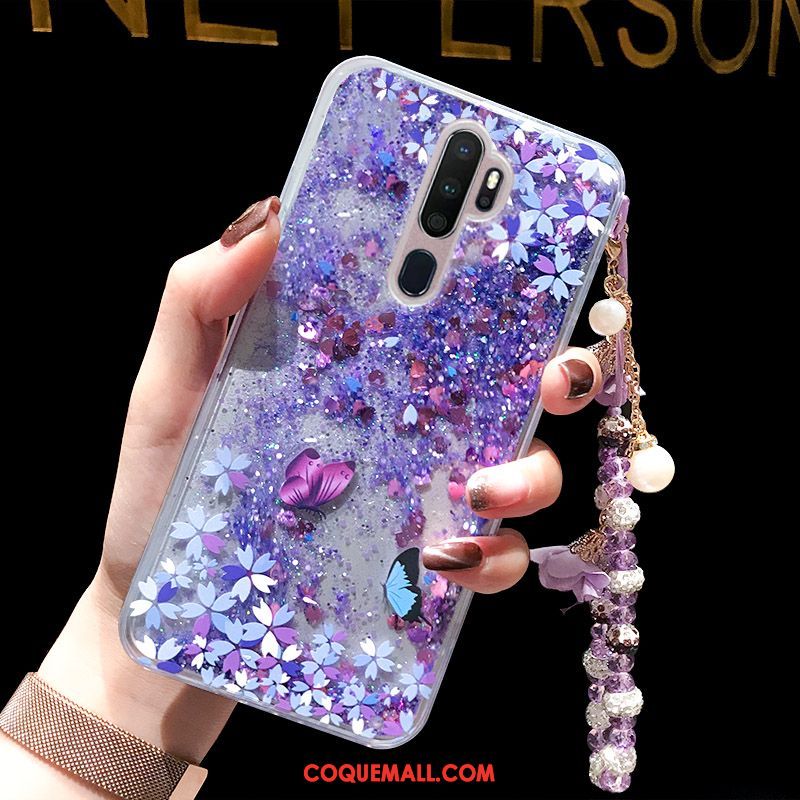 Étui Oppo Reno 2 Bracelet Incassable Quicksand, Coque Oppo Reno 2 Fleurs De Papillons Liquide