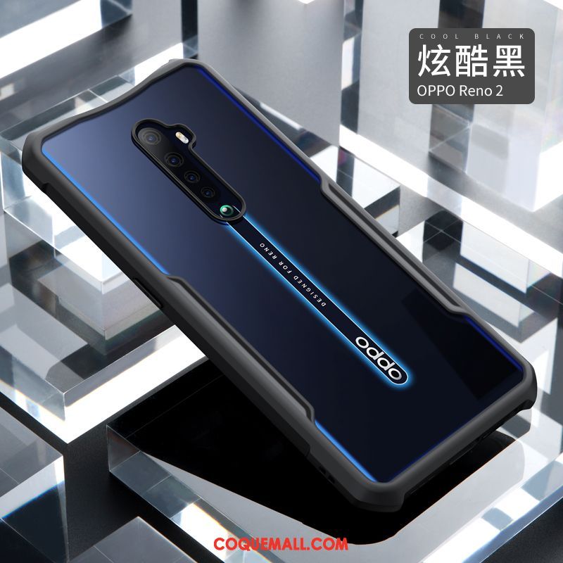 Étui Oppo Reno 2 Tout Compris Transparent Noir, Coque Oppo Reno 2 Fluide Doux Cool