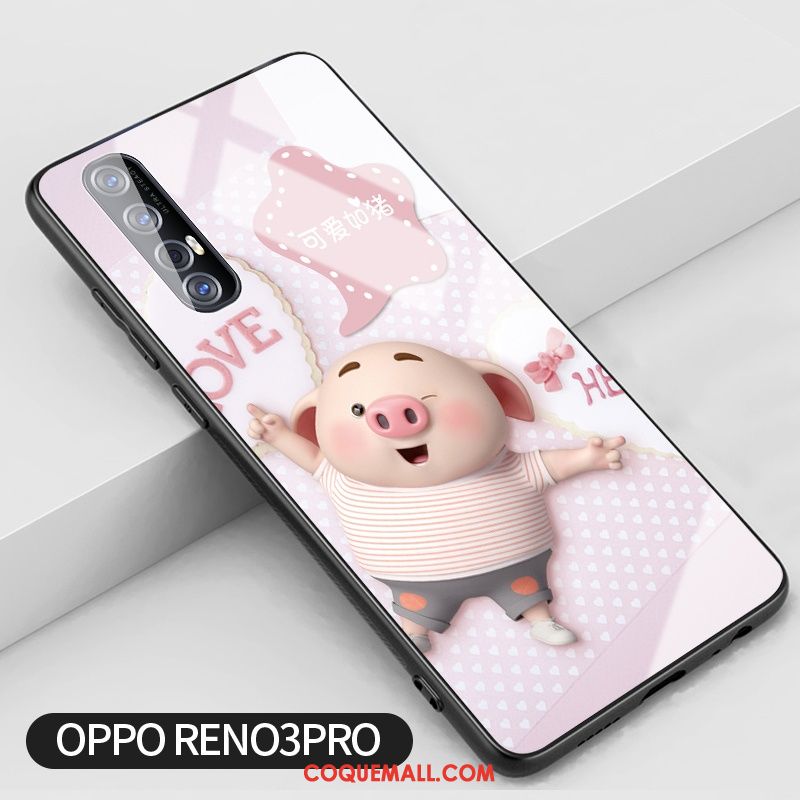 Étui Oppo Reno 3 Pro Créatif Rose Tendance, Coque Oppo Reno 3 Pro Verre Incassable