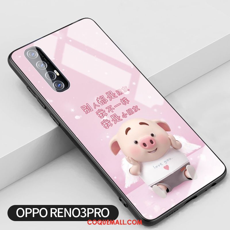 Étui Oppo Reno 3 Pro Créatif Rose Tendance, Coque Oppo Reno 3 Pro Verre Incassable