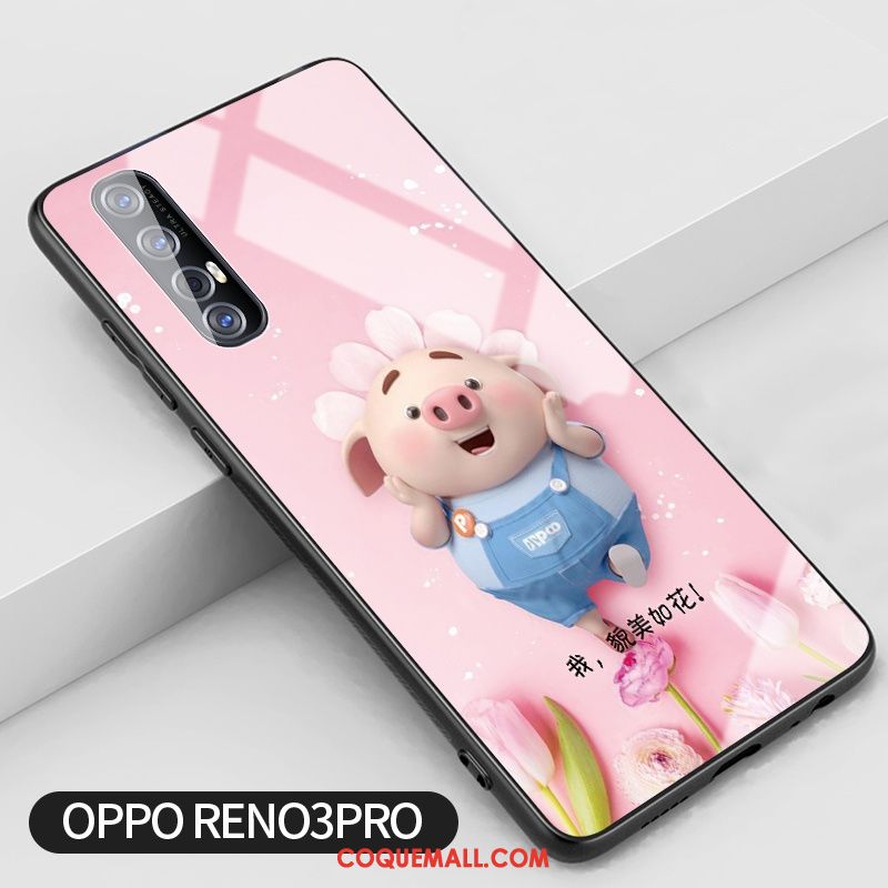 Étui Oppo Reno 3 Pro Créatif Rose Tendance, Coque Oppo Reno 3 Pro Verre Incassable