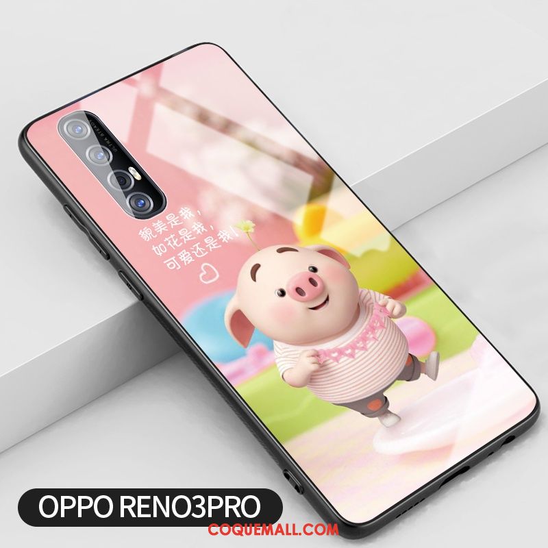 Étui Oppo Reno 3 Pro Créatif Rose Tendance, Coque Oppo Reno 3 Pro Verre Incassable