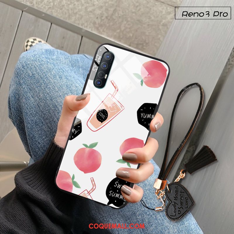 Étui Oppo Reno 3 Pro Fruit Verre Net Rouge, Coque Oppo Reno 3 Pro Téléphone Portable Frais