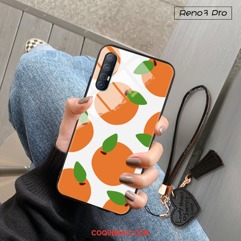 Étui Oppo Reno 3 Pro Fruit Verre Net Rouge, Coque Oppo Reno 3 Pro Téléphone Portable Frais