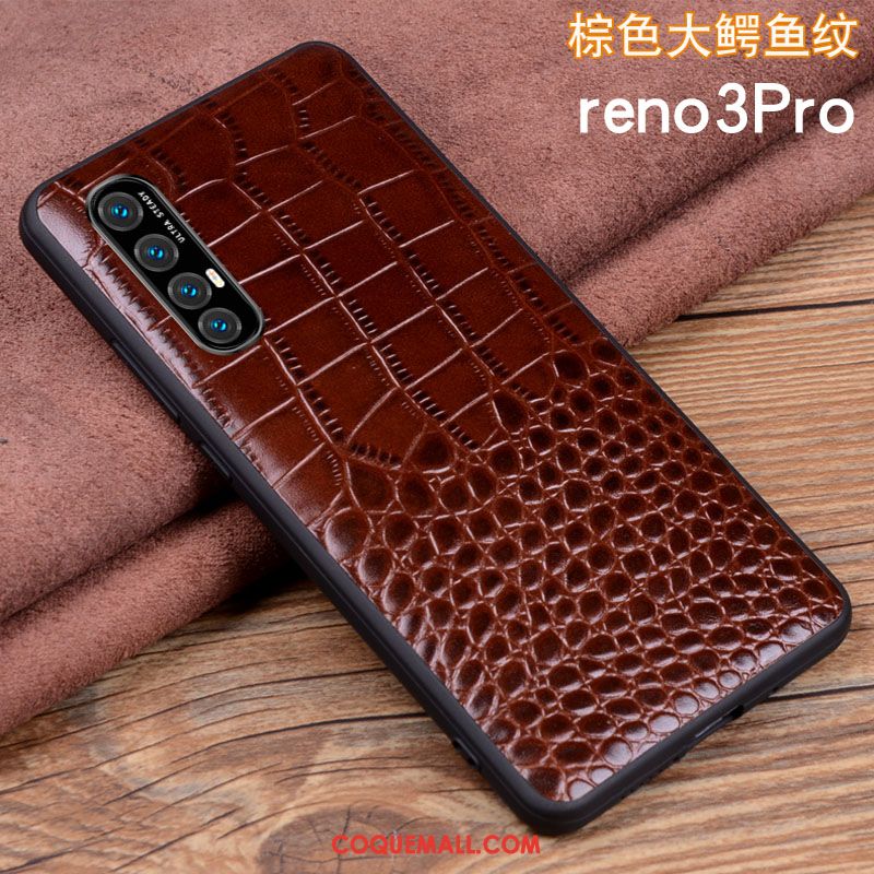 Étui Oppo Reno 3 Pro Net Rouge Cuir Véritable Silicone, Coque Oppo Reno 3 Pro Tout Compris Business Braun