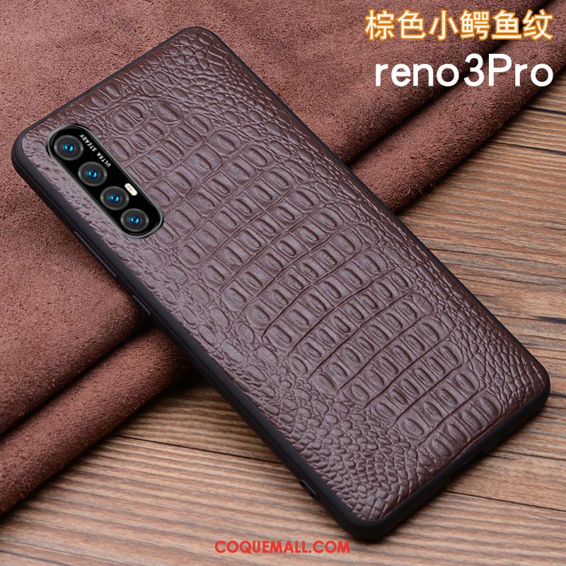 Étui Oppo Reno 3 Pro Net Rouge Cuir Véritable Silicone, Coque Oppo Reno 3 Pro Tout Compris Business Braun