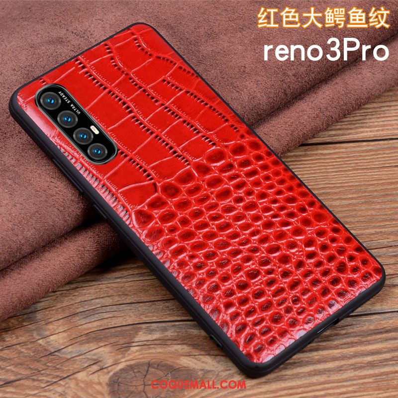 Étui Oppo Reno 3 Pro Net Rouge Cuir Véritable Silicone, Coque Oppo Reno 3 Pro Tout Compris Business Braun