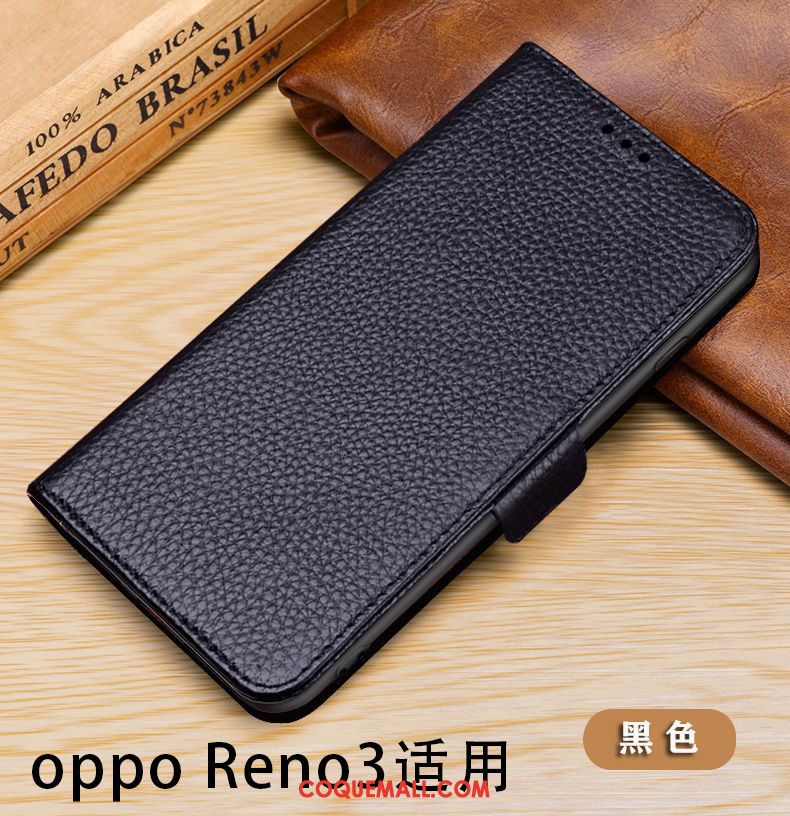 Étui Oppo Reno 3 Protection Bovins Téléphone Portable, Coque Oppo Reno 3 Incassable Cuir Véritable Braun