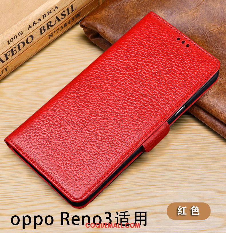 Étui Oppo Reno 3 Protection Bovins Téléphone Portable, Coque Oppo Reno 3 Incassable Cuir Véritable Braun