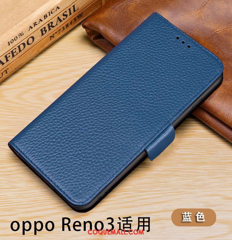 Étui Oppo Reno 3 Protection Bovins Téléphone Portable, Coque Oppo Reno 3 Incassable Cuir Véritable Braun