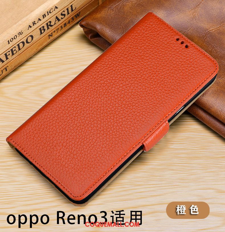 Étui Oppo Reno 3 Protection Bovins Téléphone Portable, Coque Oppo Reno 3 Incassable Cuir Véritable Braun