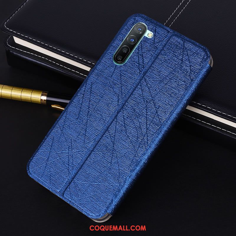 Étui Oppo Reno 3 Protection En Cuir Fluide Doux, Coque Oppo Reno 3 Bleu Tout Compris