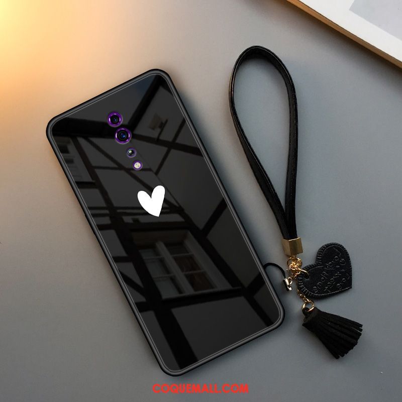 Étui Oppo Reno Z Verre Amoureux Noir, Coque Oppo Reno Z Net Rouge Fluide Doux