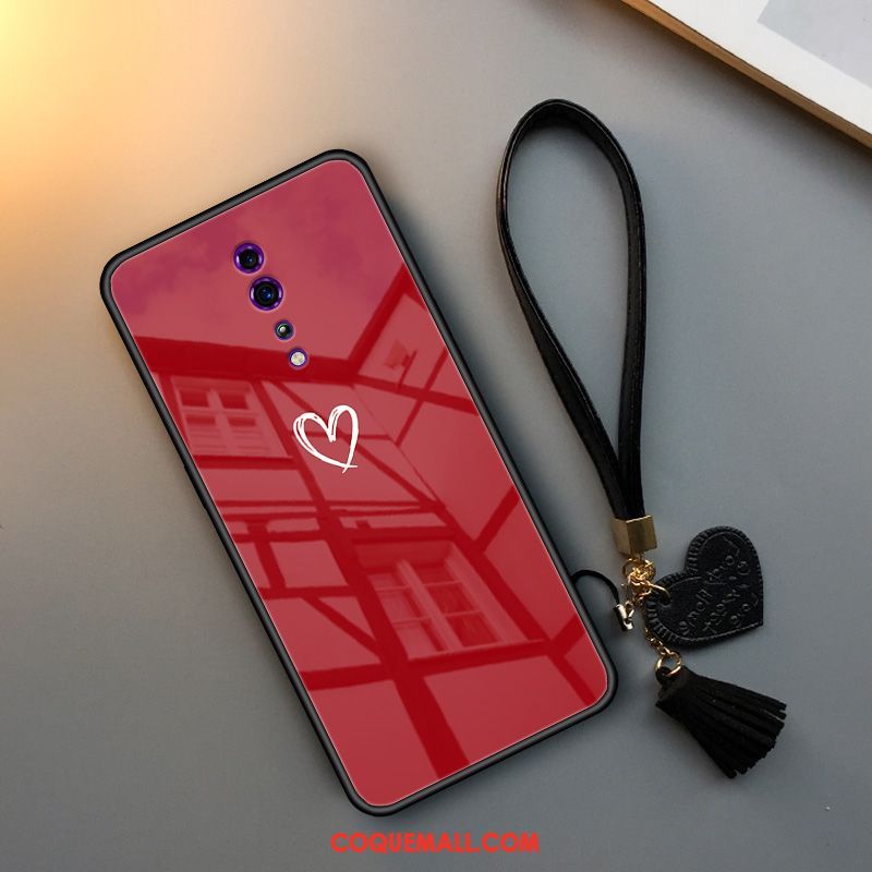 Étui Oppo Reno Z Verre Amoureux Noir, Coque Oppo Reno Z Net Rouge Fluide Doux