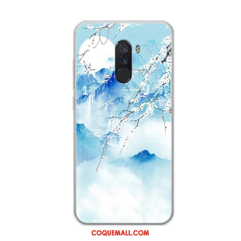 Étui Pocophone F1 Bleu Fluide Doux Téléphone Portable, Coque Pocophone F1 Silicone Créatif Beige