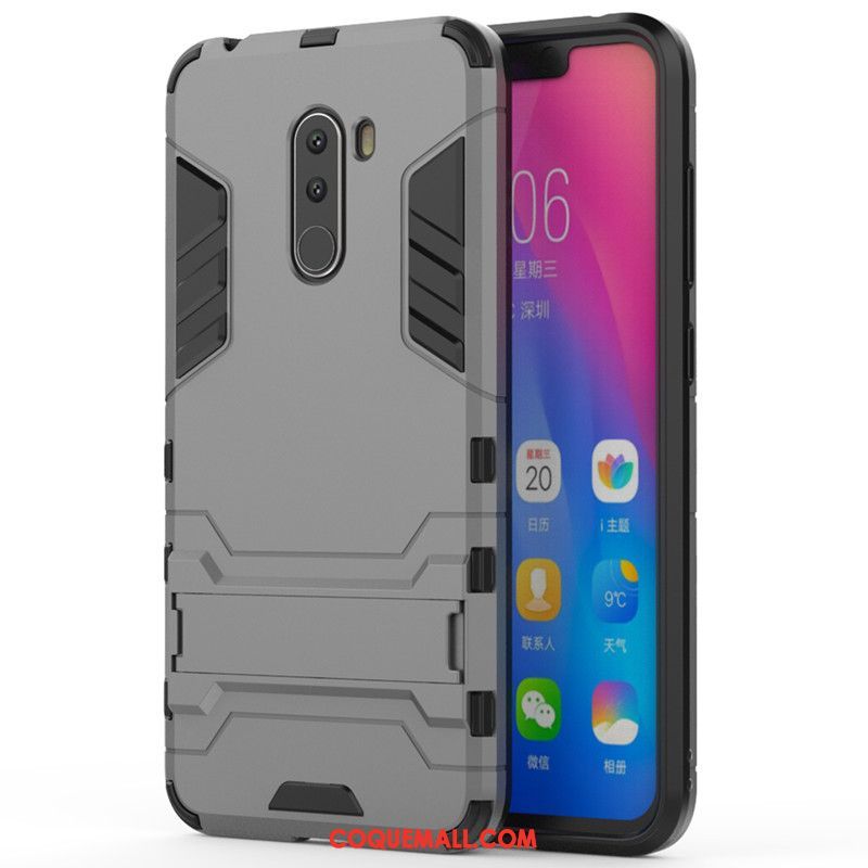 Étui Pocophone F1 Bleu Téléphone Portable Petit, Coque Pocophone F1 Difficile Support Beige