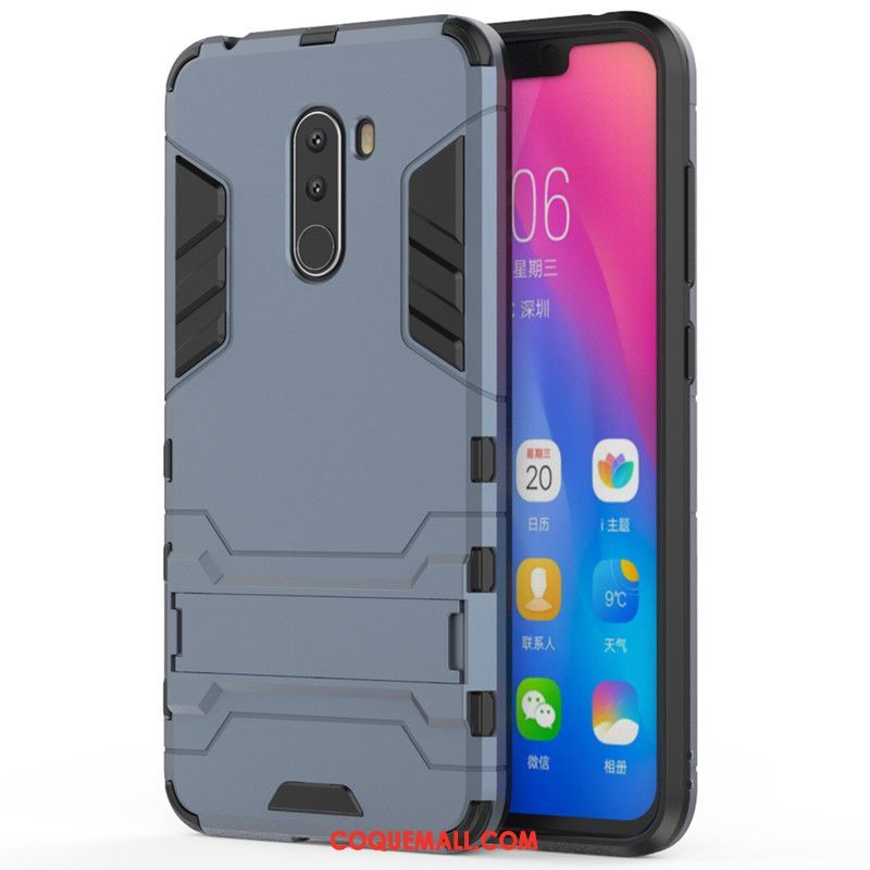 Étui Pocophone F1 Bleu Téléphone Portable Petit, Coque Pocophone F1 Difficile Support Beige