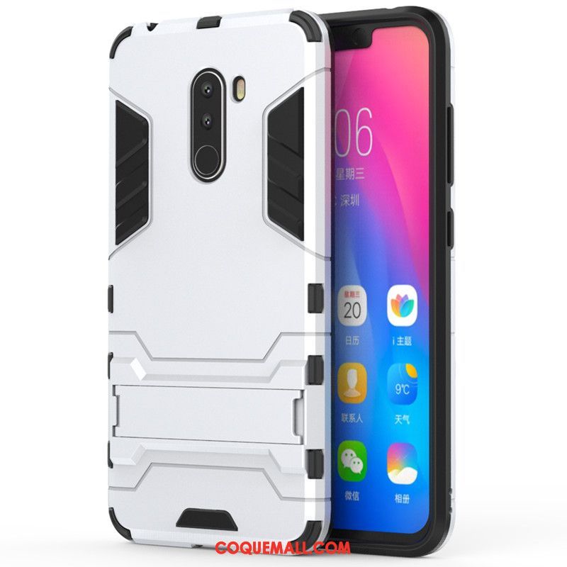 Étui Pocophone F1 Bleu Téléphone Portable Petit, Coque Pocophone F1 Difficile Support Beige