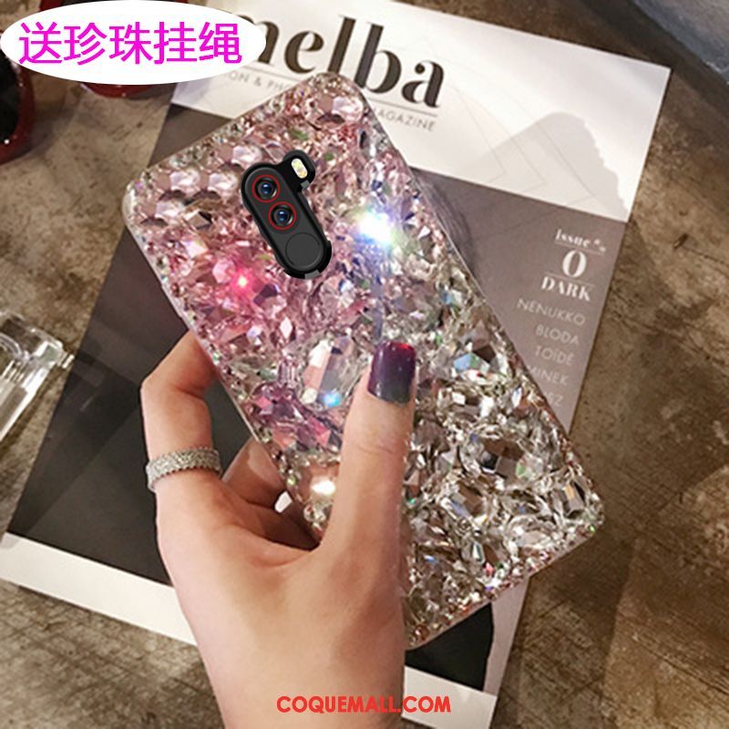 Étui Pocophone F1 Marque De Tendance Petit Luxe, Coque Pocophone F1 Strass Vert Beige