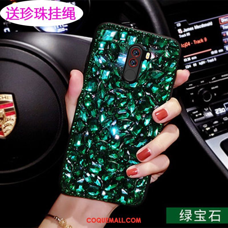 Étui Pocophone F1 Marque De Tendance Petit Luxe, Coque Pocophone F1 Strass Vert Beige