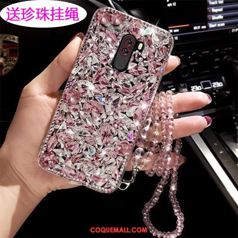 Étui Pocophone F1 Marque De Tendance Petit Luxe, Coque Pocophone F1 Strass Vert Beige