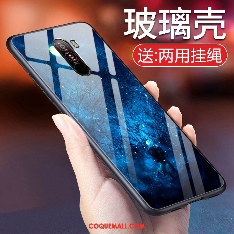 Étui Pocophone F1 Personnalité Vent Verre, Coque Pocophone F1 Marque De Tendance Bleu Beige