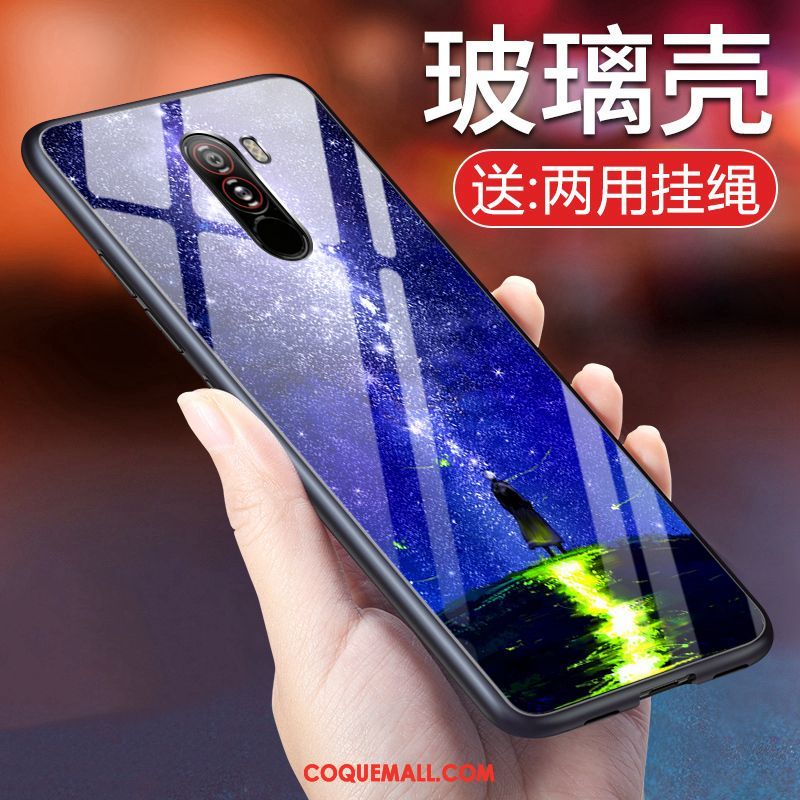 Étui Pocophone F1 Personnalité Vent Verre, Coque Pocophone F1 Marque De Tendance Bleu Beige